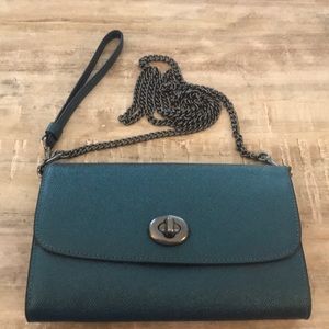 NWOT Coach metallic dark teal crossbody